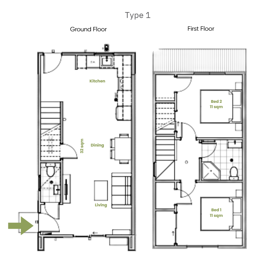 Duggan Terraces Floor plan of a two-story house
