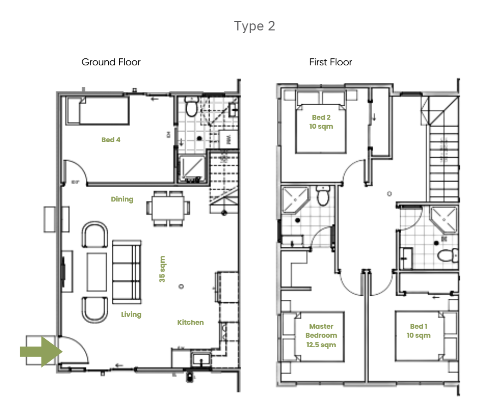 Duggan Terraces Floor plan of a two-story house